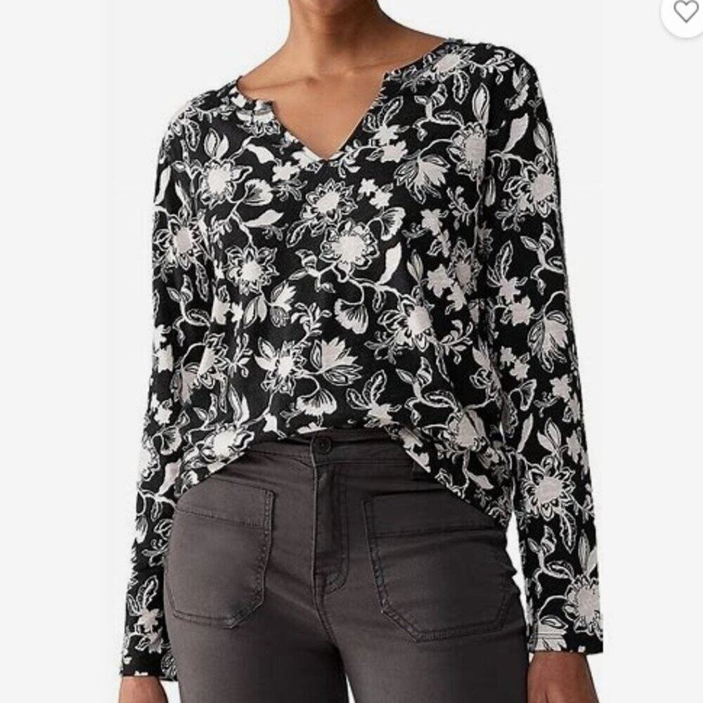 Sanctuary Printed Cotton Long sleeve Tee Shirt Midnight